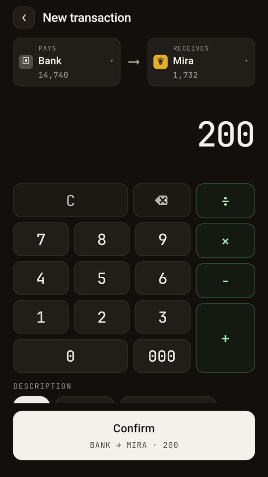 New transaction: keypad with 200 typed, Passed GO selected