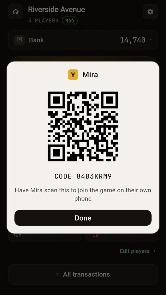 Share dialog with a player's QR code