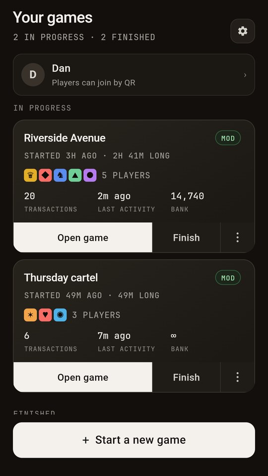 Your games: two in progress, two finished